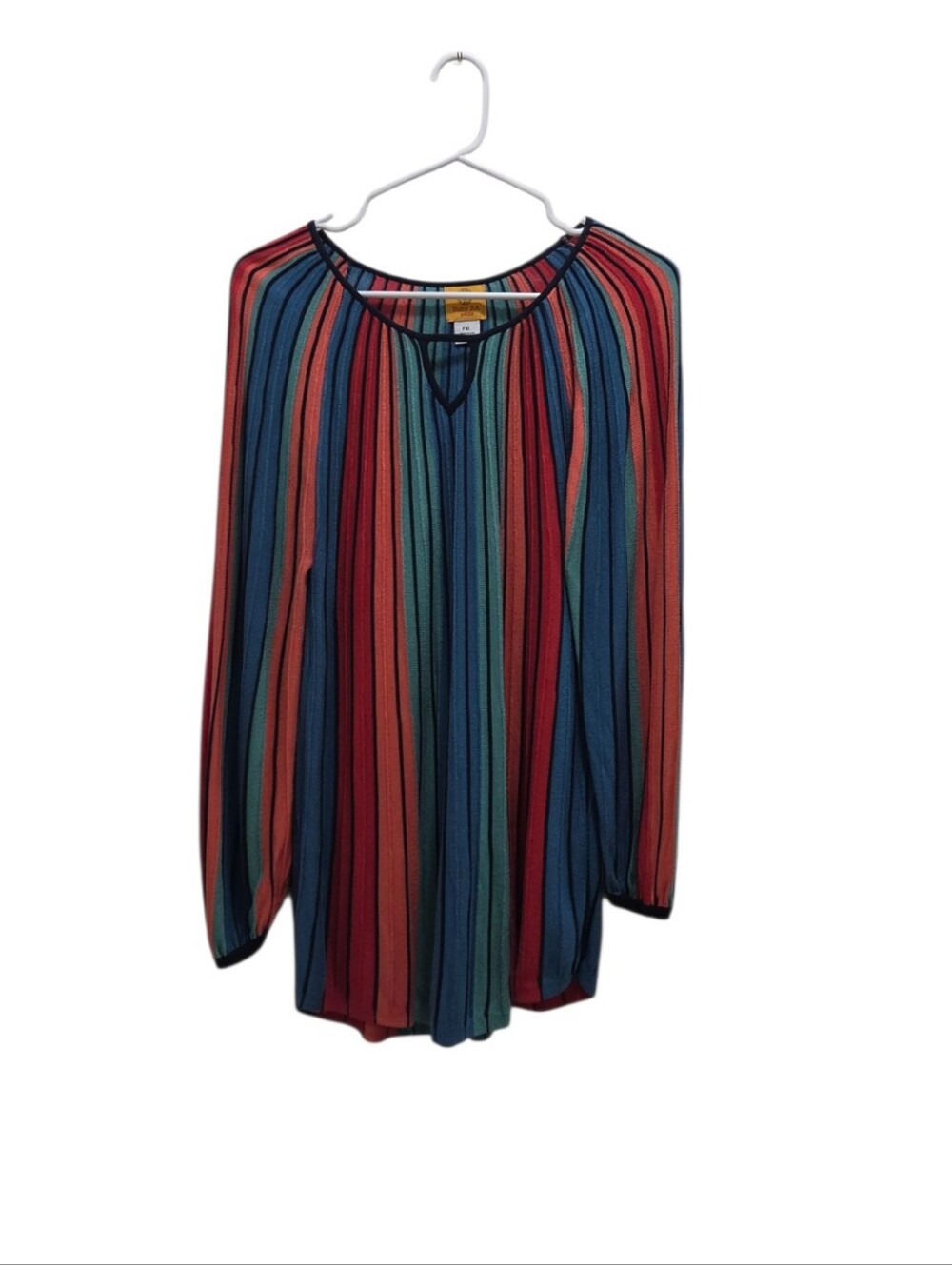 Ruby Rd Petite PXL Multicolor Stripe Knit Tunic Top Balloon Sleeve Boho